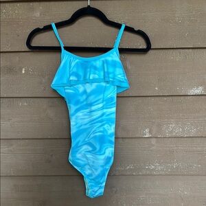 Lands' End White and Blue Wave Pattern Girls Swimsuit size 12